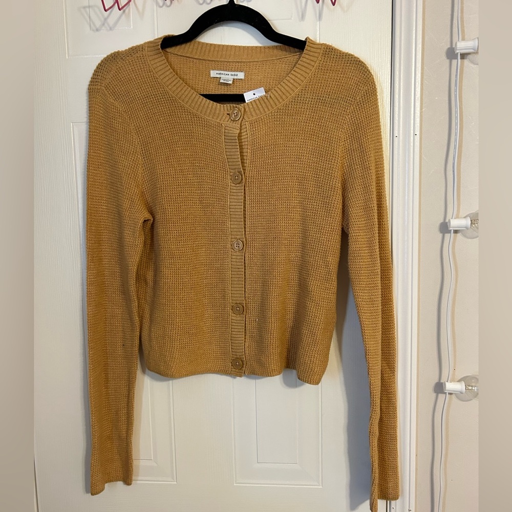 American Eagle yellow button sweater NWT